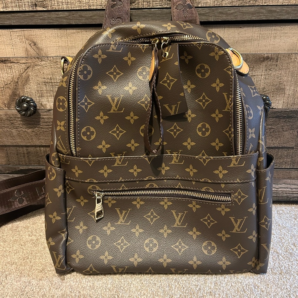 Luxury Inspired Brown Monogram Backpack Gold Hard… - image 6